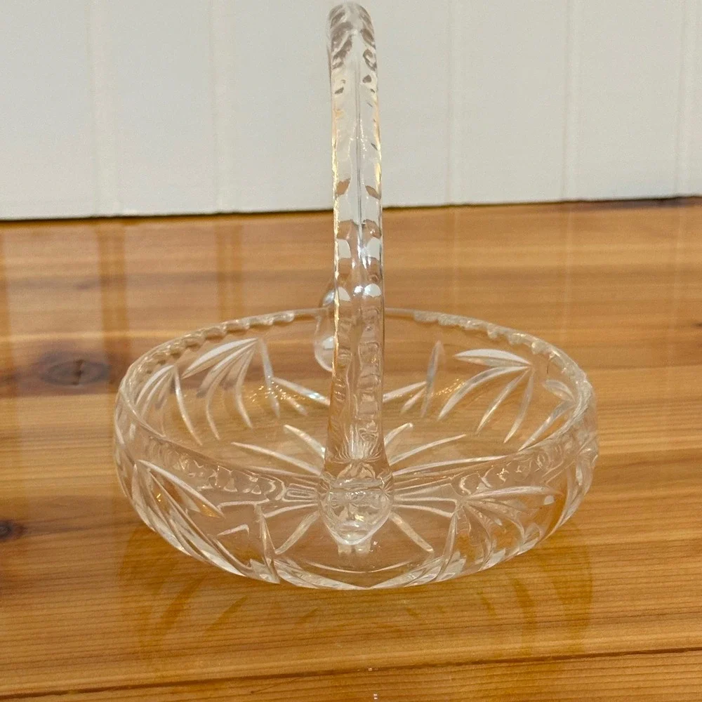 Vintage Cut Glass Basket Home Decor Clear Excellent Starburst‎ Fan Pattern